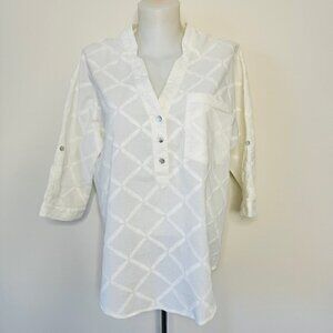 Ellison Peasant Blouse Textured Lagenlook Boxy 100%  Cotton Lightweight Sz M